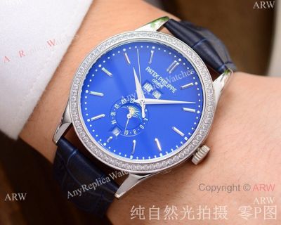 Copy Patek Philippe Geneve Calatrava Blue Dial Diamond Watch
